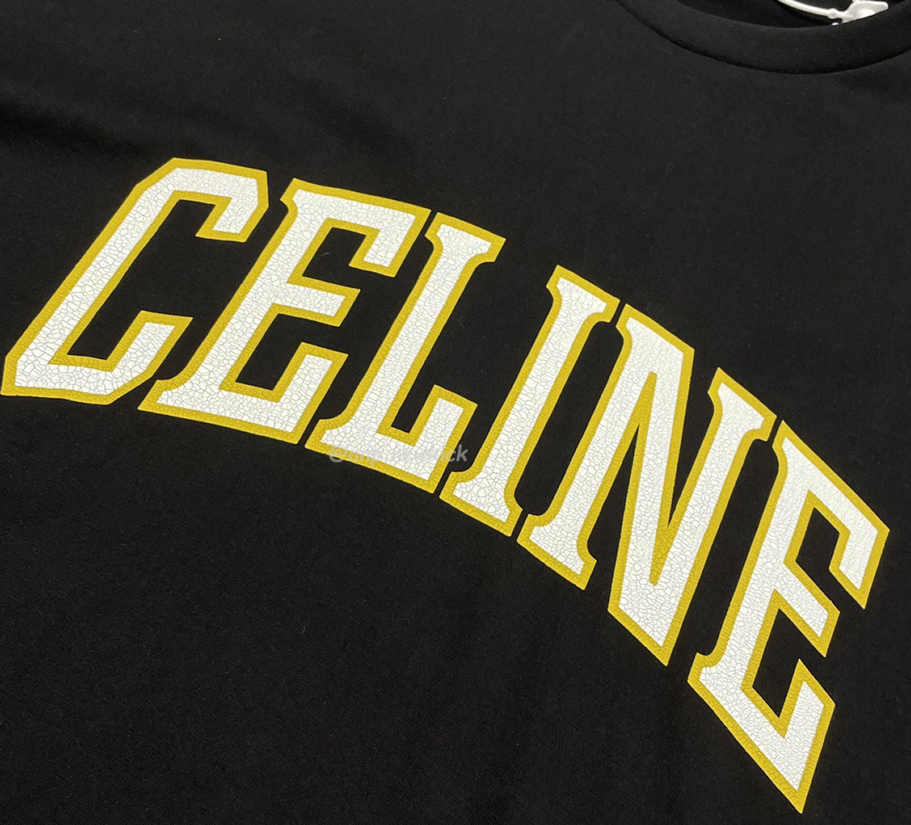 Celine College Cracking Effect Printed Cotton Plain Knit Loose Fitting T Shirt (4) - newkick.org